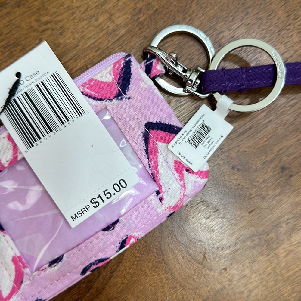Vera Bradley Hearts ice pink zip ID Case and purple lanyard - Picture 5 of 5